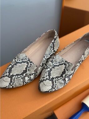 Aldo Women’s Snake-Print Pointed Toe Loafers - Black & Cream